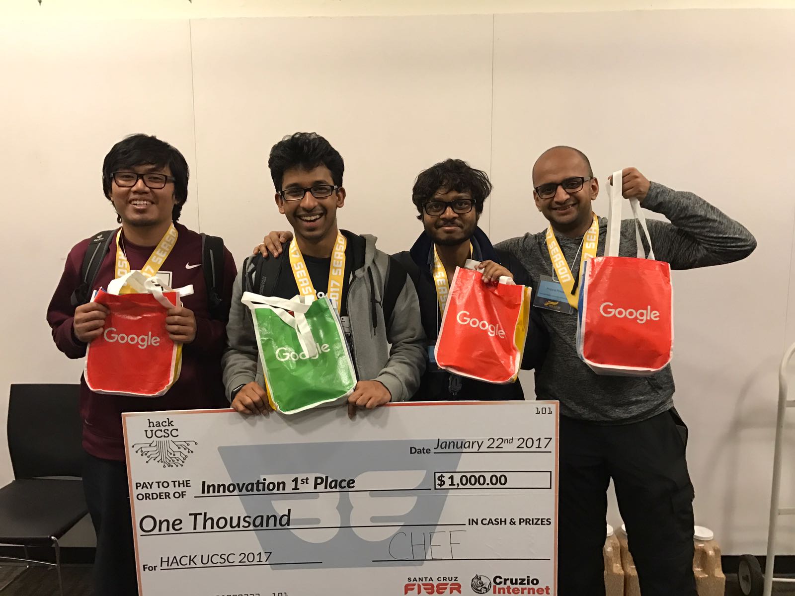 CMU-SV team takes first prize at UCSC Hackathon by developing virtual waiter team photo