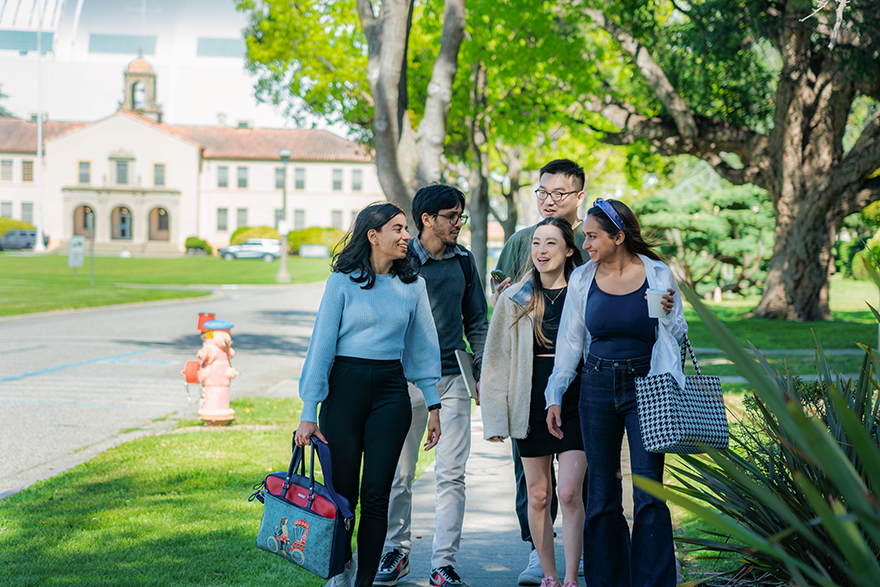 student walking on campu