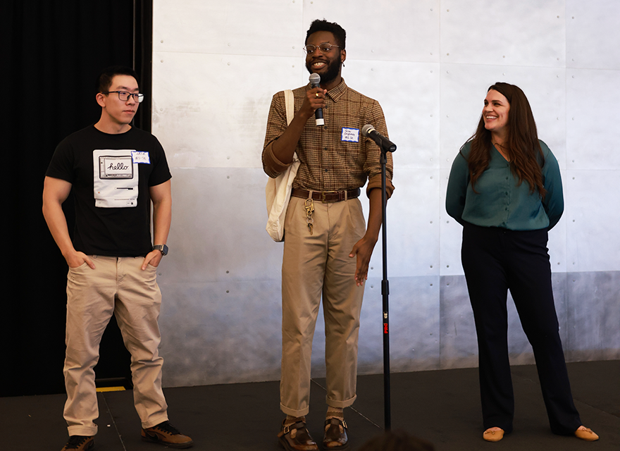 students and staff present to group